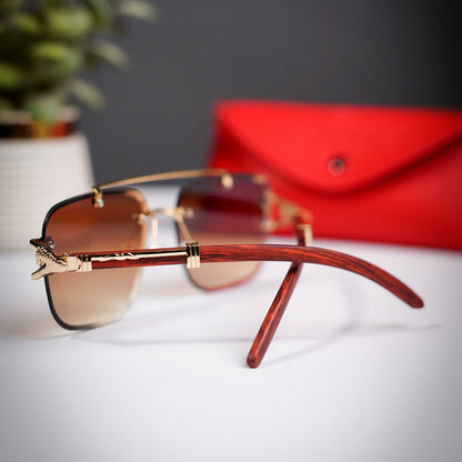 Rimless Cheetah metal Sunglasses brown shades