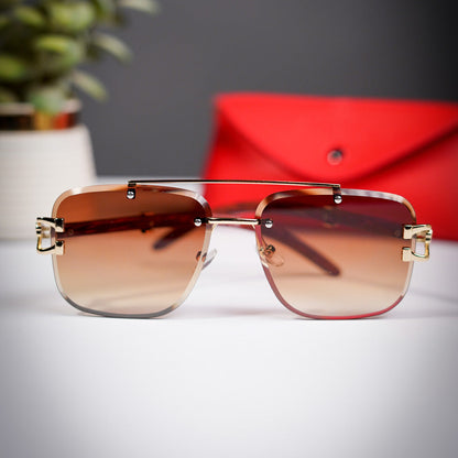 Rimless Cheetah metal Sunglasses brown shades