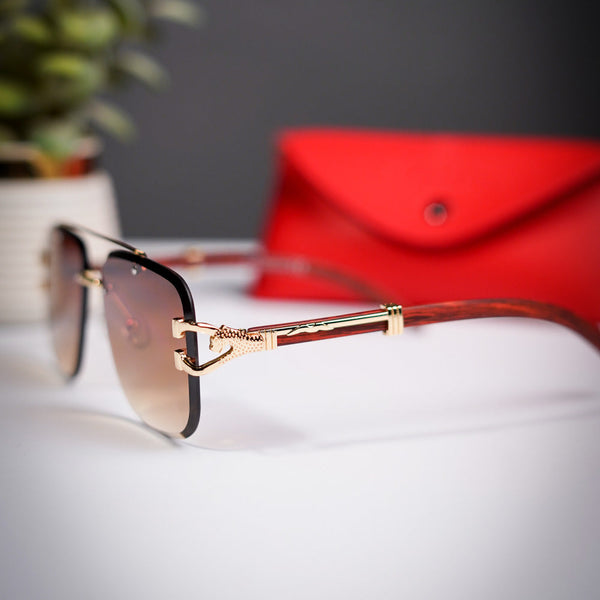 Rimless Cheetah metal Sunglasses brown shades