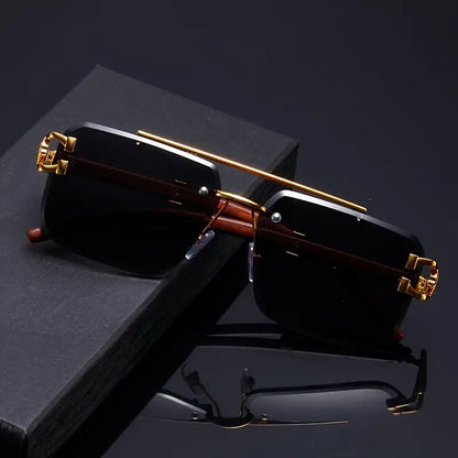 Rimless Cheetah metal Sunglasses black shades